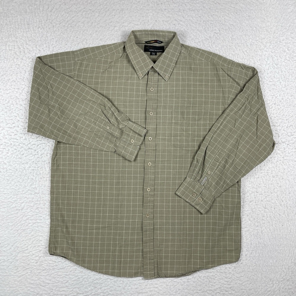Greg Norman Shirt Mens Large Plaid Casual Preppy Office Workwear Travel Everyday
